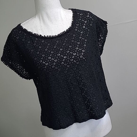 Pinky sz L black cropped lace pullover top - Picture 1 of 8